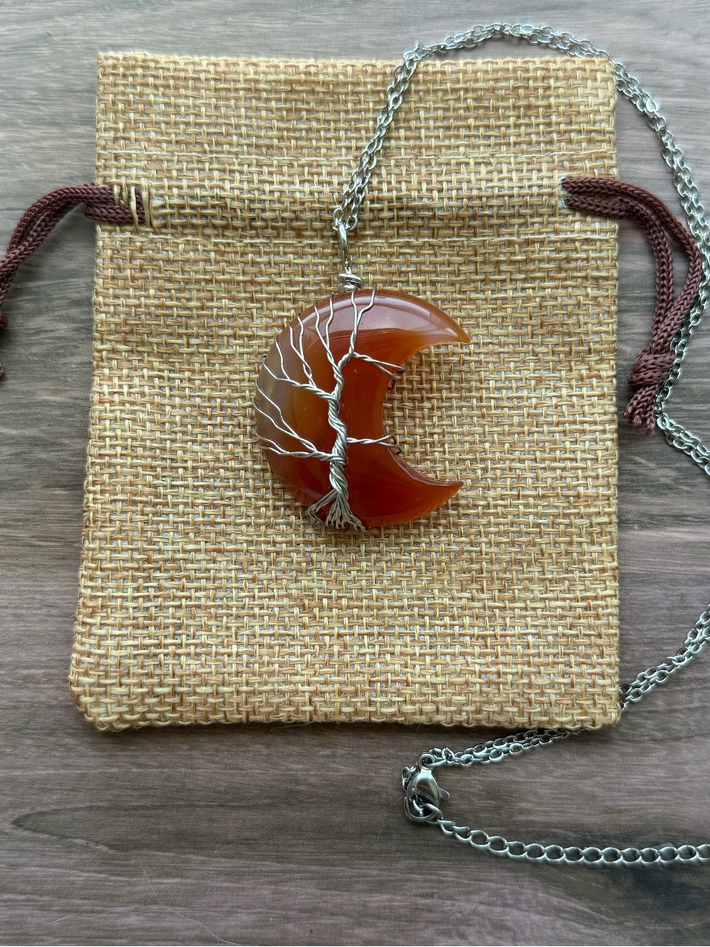 Carnelian Moon Necklace Red Moon Pendant with Stainless Steel Chain